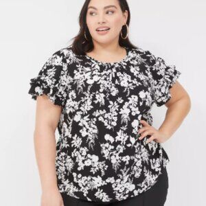 Flutter-Sleeve Crew-Neck Top